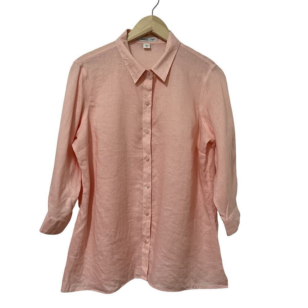 Coldwater Creek Linen 3/4 Sleeve Button Top Size MP Pink Lagenlook Beach Coastal